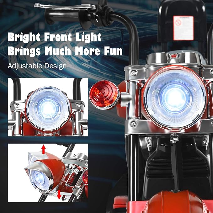 Costzon Kids Motorcycle, 6V Battery Powered Ride on Chopper Motorcycle w/Horn, Headlight, 3-Wheel Stable Ride on Toys, Electric Toddler Motorcycle for Kids Boys Girls Gift (Red)