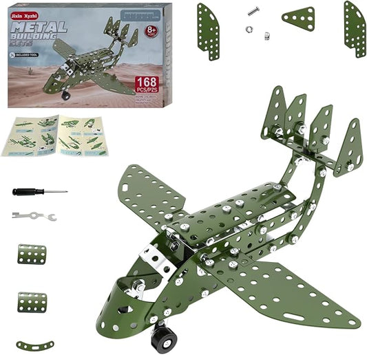 Jixin Xyzhi 3D Metal Airplane Model Kit – Metal Building Kit, STEM DIY Construction Set for Kids Ages 8-16, Mechanical Model Toy, Creative Gift for Boys & Girls (Plane)