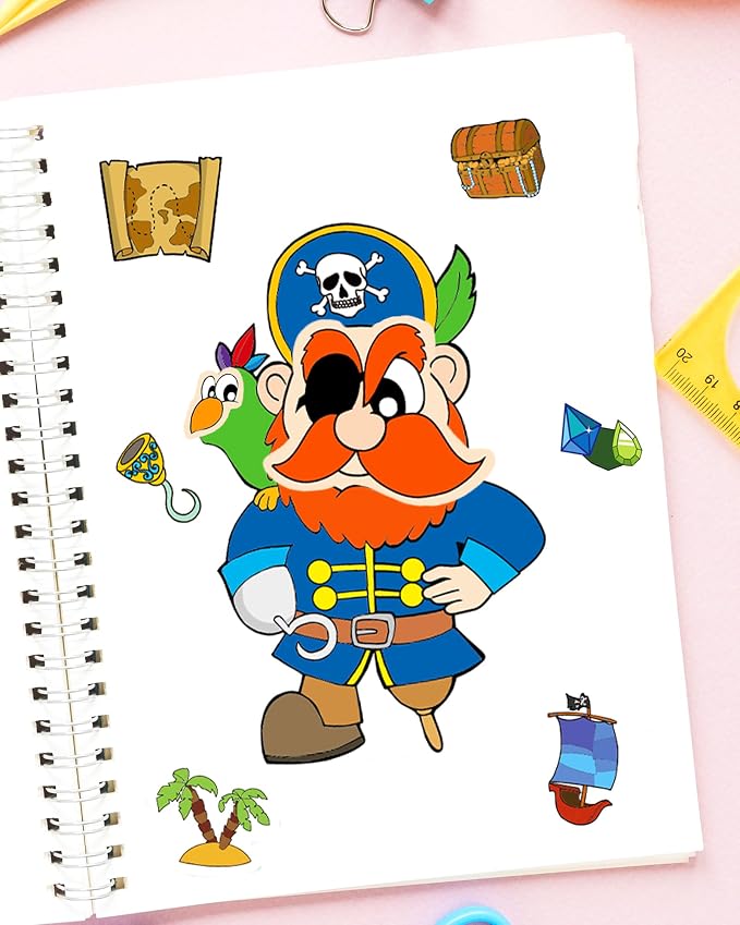 Aowplc 32 Sheets Make Your Own Pirate Stickers for Kids – Pirate Party Favors, Birthday Party Supplies & Classroom Crafts