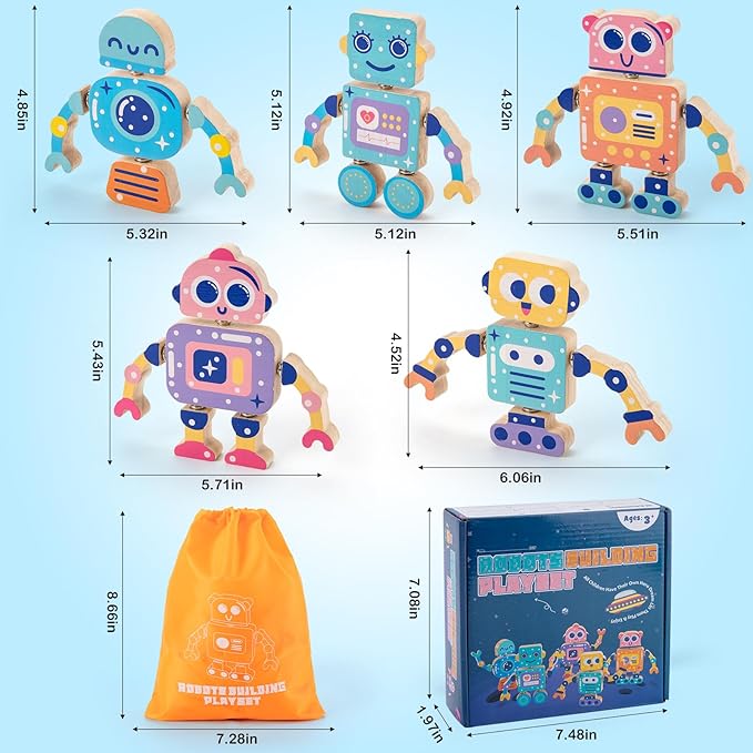 KODATEK Wooden Snap-Together Building Toys, STEM Building Blocks, Take Apart Toys Playset, Fine Motor Skill Montessori Educational Learning Toys Gift for 3 4 5 6 Years Toddlers Kids