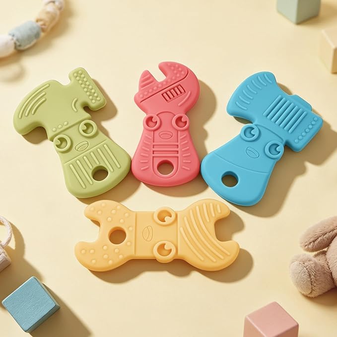 TYRY.HU Baby Teething Toys for Babies 0-6 Months 6-12 Months, BPA Free Silicone Baby Molar Teether Chew Toys, Hammer Wrench Spanner Pliers for Boys Girls, Soft-Textured, Easy to Hold & Clean, Cute