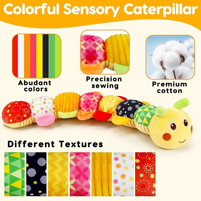 Topsochir Baby Caterpillar Toys 0-3-6 Month Musical Stuffed Animal Plush Tummy Time Toy for Infant 6-12 Month Teething Sensory Toy with Crinkle Rattle Babies 0 2 3 4 5 6 Month Newborn Birthday Gifts