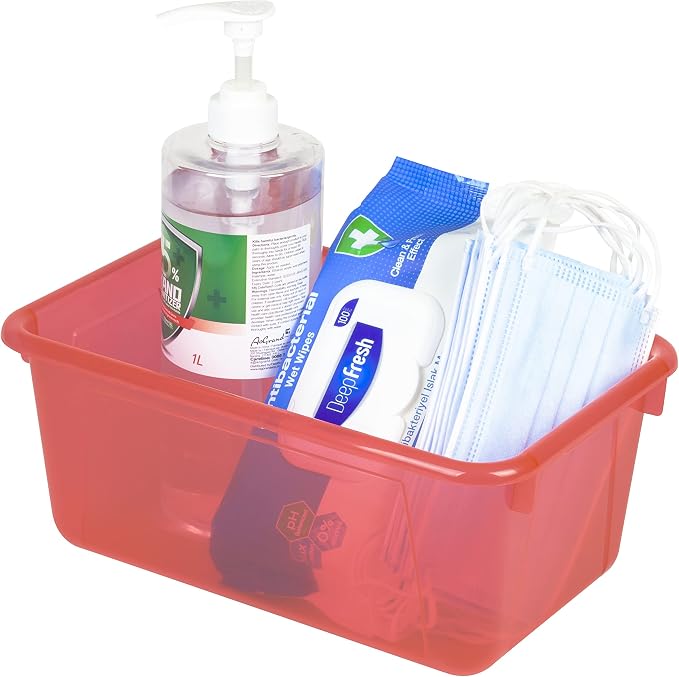 Storex Small Cubby Bins – Plastic Storage Containers for Classroom, 12.2 x 7.8 x 5.1 inches, Candy Red, 5-Pack (62475A05C)