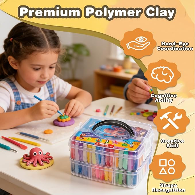 Ixiaoyoo 70 Colors Polymer Clay, DIY Modeling Clay Starter kit for Kids, Oven Baked Model Clay Art & Crafts Toys with Sculpting Tools, Non-Sticky, Birthday & Christmas Gift for Kids & Adults Artists