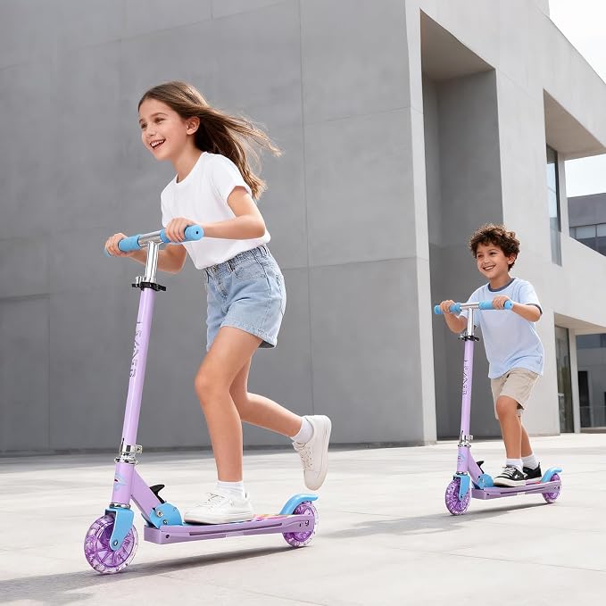 Scooters for Kids with Light-Up Wheels, Stem and Deck, Lightweight Foldable, 3 Adjustable Height Scooters for Kids 8-12