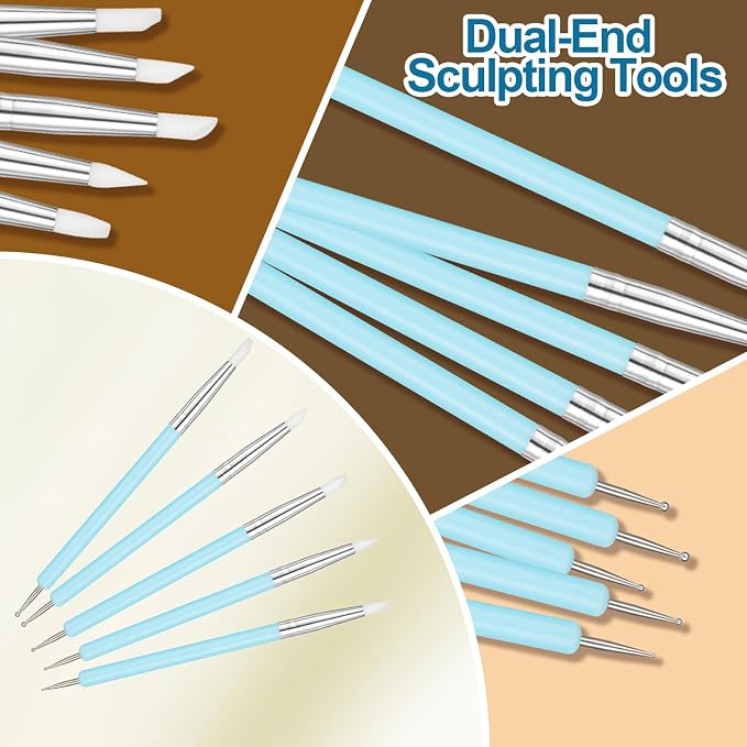 Amrules 10Pcs Clay Sculpting Tools, Practical Dual-End Rubber Pens and Dotting Tools Kit for Adults, Rock Painting, Nail Art, Carving, Drawing, Art Modeling, Shaping, Pottery Craft, Silicone Brushes