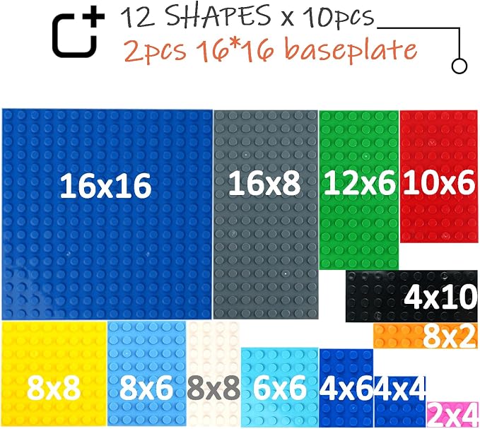 Classic Base Plates Building Pieces, 122PCS 13 Sizes Small Baseplates in Mix Color, Bulk Building Flat Platform Base Compatible with Major Brands Parts and Pieces