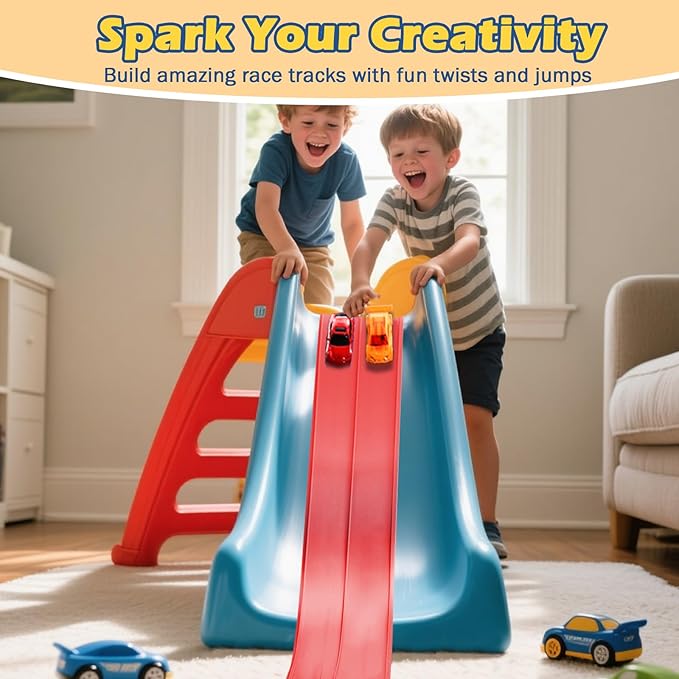 Flexible Race Track for Kids 15ft Race Car Track Compatible with Diecast 1/64 Scale Cars, Flexible Car Track Race Ramp Toy with Strong Suction Cups