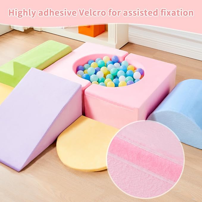 IFNOW Climbing Toys for Toddlers Indoor,7-Piece Foam Toddler Climbing Blocks Set, Colourful Soft Play Climbing,Play Gym Climber Structures for Toddler,Climb and Crawl Play Set with Widended Velcro