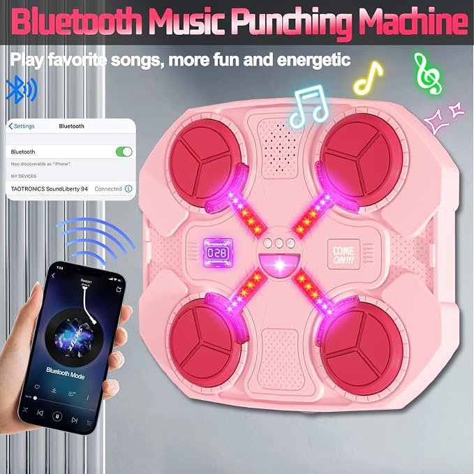 Music Boxing Machine for Kids, Wall Mounted Bluetooth Smart Punching Pad Kids Boxing Training Workout Equipment with Boxing Glove, Birthday Gifts Sport Toys for Boys Girls 5 6 7 8 9 10 11 12 Year Old