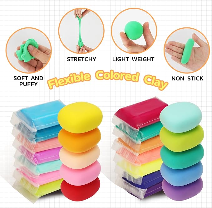 Air Dry Clay, 12 Packs Molding Clay, Foam Clay, Non-Sticky Soft Lightweight Clay for Kids, Age 3-12, Perfect for Arts Crafts, Pink