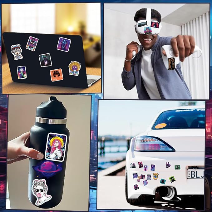 QTL Cyberpunk Stickers for Teens Adults, Vaporwave Party Supplies, Waterproof Vinyl Stickers for Laptop and Water Bottles, 75PCS
