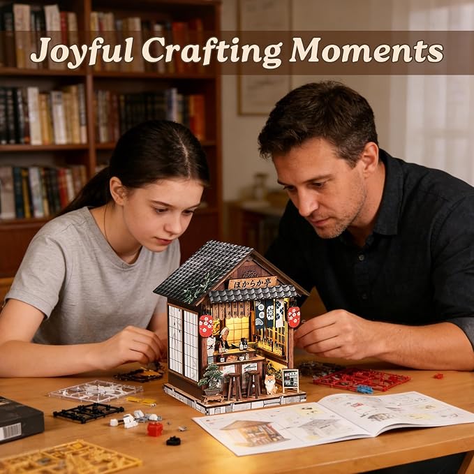 Book Nook Japan(Yiran Izakaya) Booknook Dollhouse Model, Decorative Bookshelf Display & Home Decor, 3D Wooden Puzzles Book Corner, DIY Miniature House Set