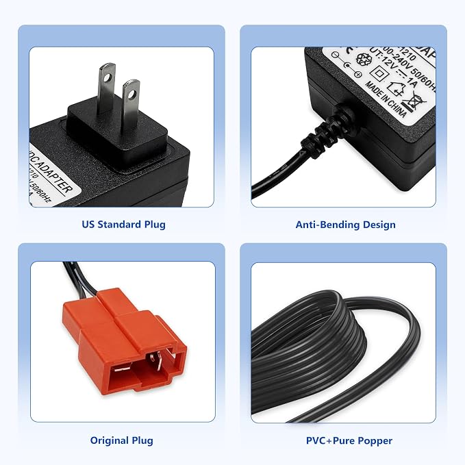 12 Volt Battery Charger for Kids ATV Ride On Toys, Fit for BMX X6, Kid TRAX GMC, Wal-Mart, Moto ATV Quad, 12v Charger Replacement Parts for Ride On Toys, Power Wheels Charger with Red Square Plug