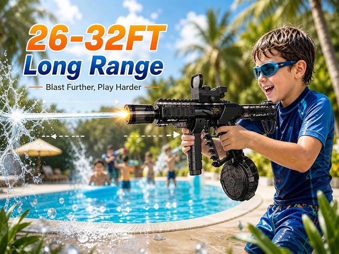 Electric Water Blaster Toy, Rechargeable Battery Automatic Water Spray Toy with LED Lights, 350cc Large Capacity Outdoor Summer Water Play Toy for Kids & Adults, Pool Party Beach Backyard Game Toy