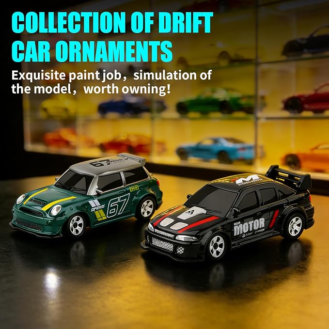 1:64 Mini RC Drift Car, 4WD Remote Control Car with LED Lights, Proportional Throttle, Multiple Drift Modes, USB Type-C Rechargeable Desktop Racing Toy for Kids & Adults