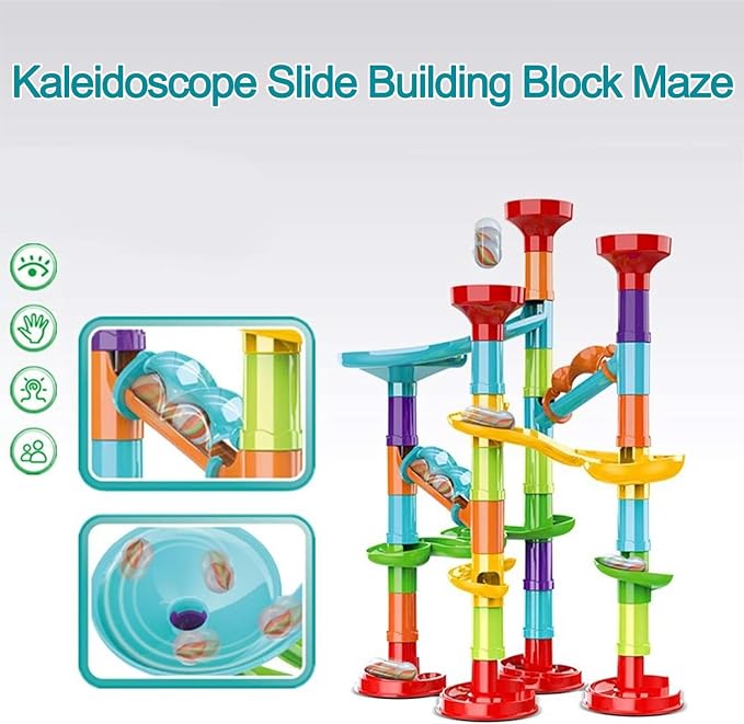 50Pcs Marble Run,Marble Track Educational Learning Toy,Marble Maze Construction Building Blocks with 30 Glass Marbles,Small Marble Runs Game for Girls Boys Birthday Gifts
