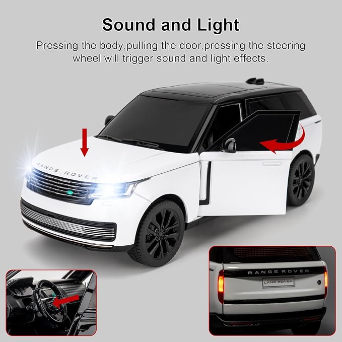 TGRCM-CZ 1:24 Range Rover Die-cast Model Vehicle with Sound & Light, Off-Road Vehicle with Pull Back Function & Openable Doors - Realistic Details for Collectors & Gifts Black-White