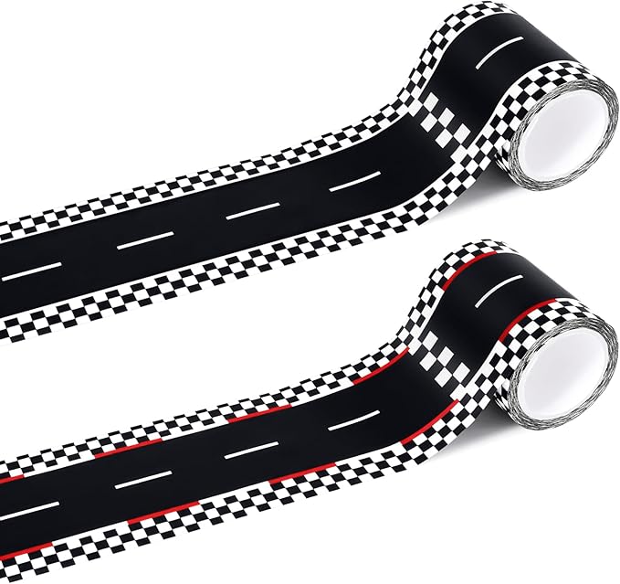 WNINK 2 Rolls Black and Red Race Track Tape, Kids Race Car Stickers, Race Car Track Decorations, 2.4 Inch Wide, 2 X 33 FT Long, Easy Tear, No Residue for Kids Birthday Gift and Racing Party Decoration