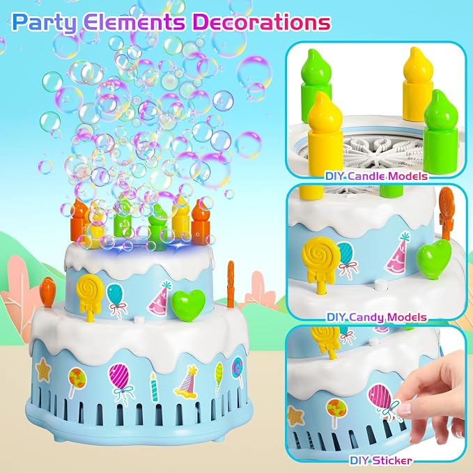 Panamalar Birthday Cake Bubble Machine, Automatic Bubble Blower for Kids Boys Girls 10000+ Bubbles Per Minute with Lights/Music/Solution, Party Cake Bubble Maker Toys for Birthday Outdoor Wedding Gift