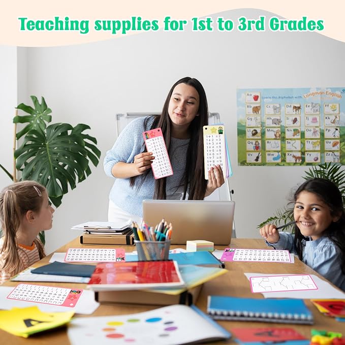 30Pcs Addition and Subtraction Flash Cards, Math Flash Card with 4 Dry Erase Pens 2 Rings, Time Table Flash Cards for 1st to 3rd Grades Fun Learning with Math Game