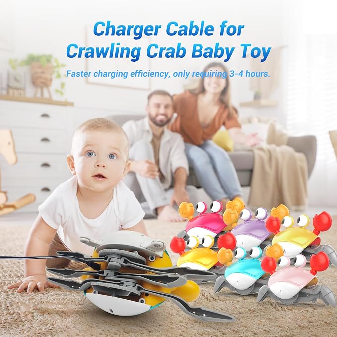 Cable for Crawling Crab Baby Toy: Original Charger Cord for Walking Crab Baby Toy - Tummy Time Crab Toy Charging USB Wire Moving Crab Dog Toy Running Dancing Crab