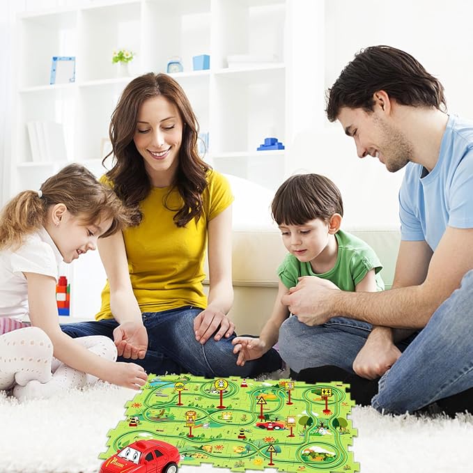 Christmas Stocking Stuffer 25PCS Puzzle Racer Kids Car Track Set, Land Series Puzzle Racer Car Track Set Puzzle Track Car Play Set Preschool Gifts for Kids Birthday Gift for Boys Girls