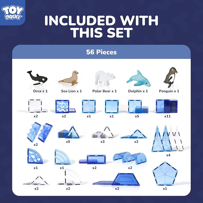 TOY Life Magnetic Tiles for Kids Ages 4-8, Magnetic Toys for Toddlers 3+, Magnet Tile Building Toy for Kids Ages 3-5, Magnet Building Tiles, Toddlers Preschool (56 pcs)