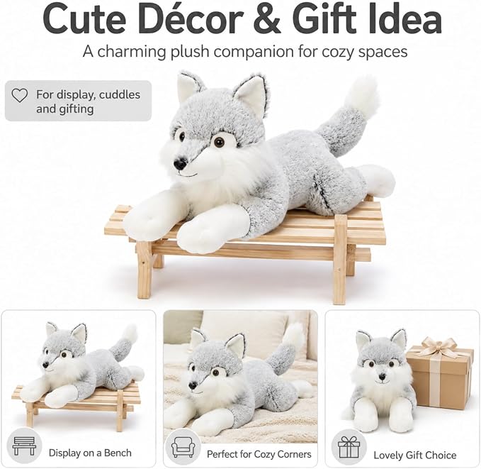 BENINY 30 Inch Giant Wolf Stuffed Animal, Super Soft Big Winter Wolf Plush Toy Pillow, Fluffy Stuffed Wolf Plushie for Kids and Adults, Birthday