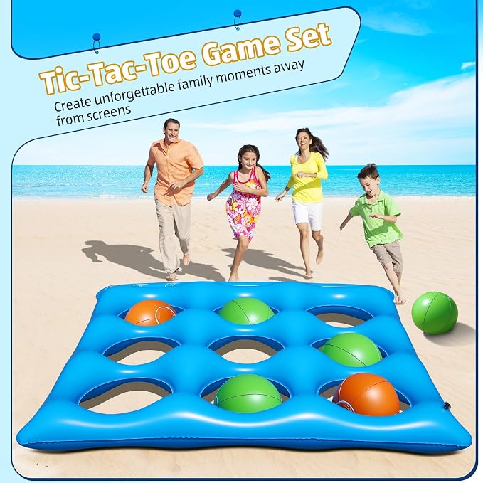 Giant Tic-Tac-Toe Pool Toys Games Set, Inflatable Pool Tic-Tac-Toe Game Float with 10 Balls, 2-10 Players Floating Pool Toys for Kids, Fun Pool Games Party Beach Toy for Teens Adults & Family