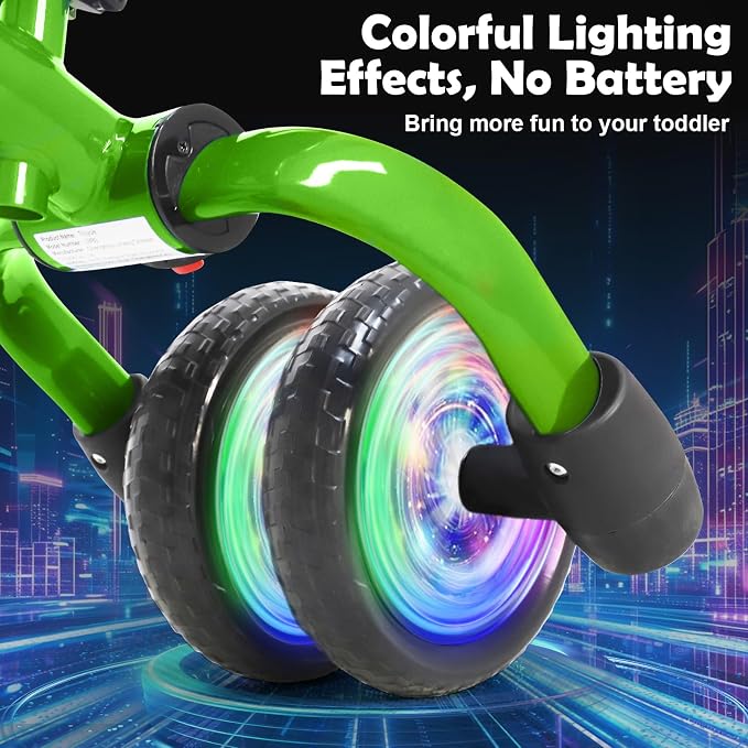 YGJT 3 in 1 Lighting Tricycle for Toddlers Age 2-5 Years Old, Folding Kids Balance Bike with Adjustable Seat and Removable Pedal, Toddler Bike Ride-on Toys for Infant, Gift for Baby Boys Girls(Green)