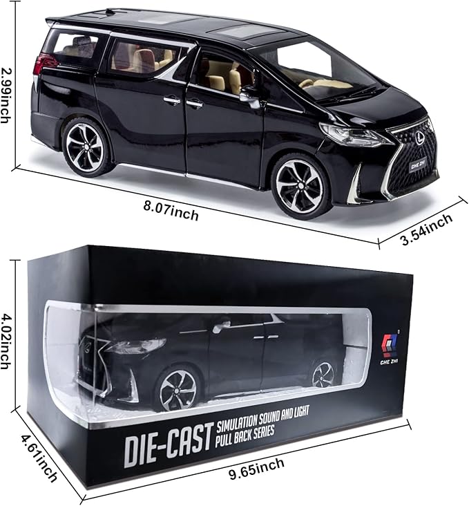 Diecast Metal Model Toy Car - 1:24 Scale With Sound and Light for Kids Age 3+ Year (Black)
