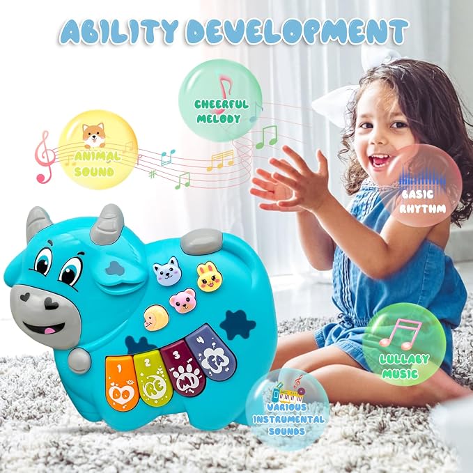 Baby Musical Toys Piano for 2 Year Old Girls Boys Toys Age 2 Light Up Music Learning Toys for Toddlers 3 Easter Gifts Infant Baby Toys 18 Month (Cow)