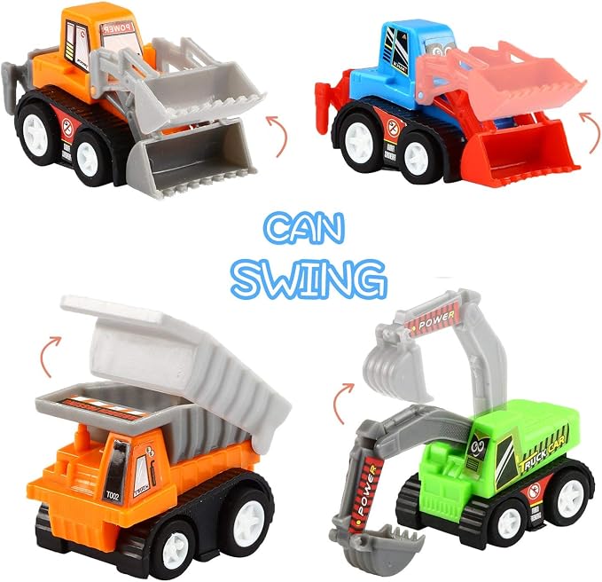 Pull Back Car, 20 Pcs Assorted Mini Truck Toy and Race Car Toy Kit Set, Play Construction Vehicle Playset for Boy Kid Child Party Favors Birthday Game Supplies Pinata Stuffers Easter Egg Hunt Fillers