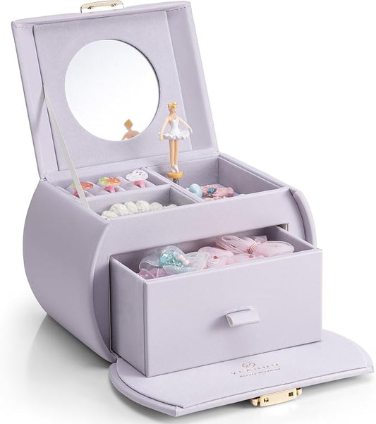 VLANDO Kids Musical Jewelry Box for Girls with Drawer, Music Box with Ballerina and Stickers for Birthday Bedroom Decor, Valentines Day Gifts for Daughter Girls Kids - Light Purple