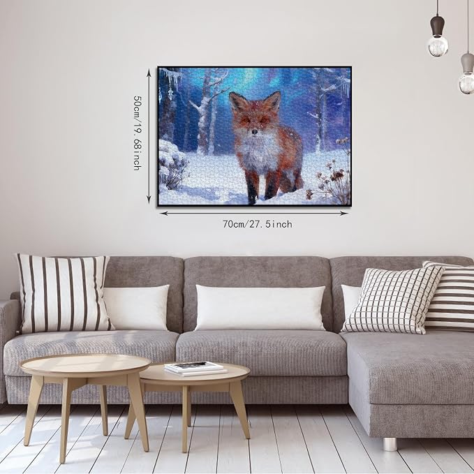Puzzles for Adults 1000 Piece, Fox in the Snow Jigsaw Puzzles | with Letters on Back, Fun Gift Impossible Puzzles, No Dust Family Decoration Gifts for Women Men(27.56x19.7 Inch)