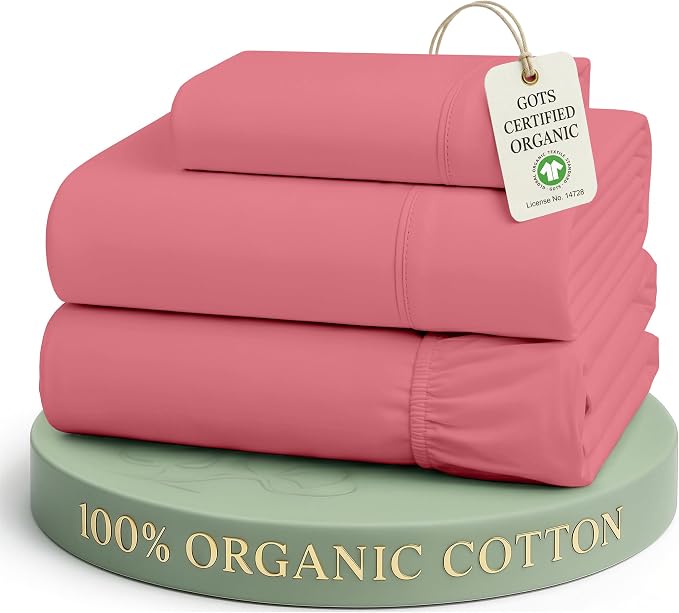 LANE LINEN Twin XL Sheets 100% Organic Cotton Cooling Soft - Mineral Red | Organic Cotton Percale Twin XL Sheet Set - For Hot Sleepers, All-Season Comfort, For Dorms & Adjustable Beds