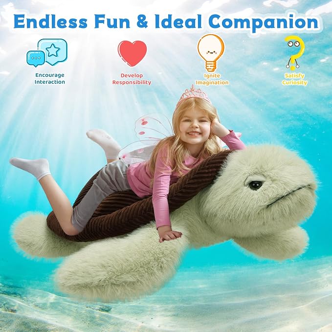 MorisMos Giant Sea Turtle Stuffed Animal Plush Pillow 4ft – 51" Lifesize Stuffed Turtle Plush Toy for Kid Adult,Large Tortoise Toy Gift for Marine Lovers, Cuddly Ocean Creature Decor,CE/CPC Certified