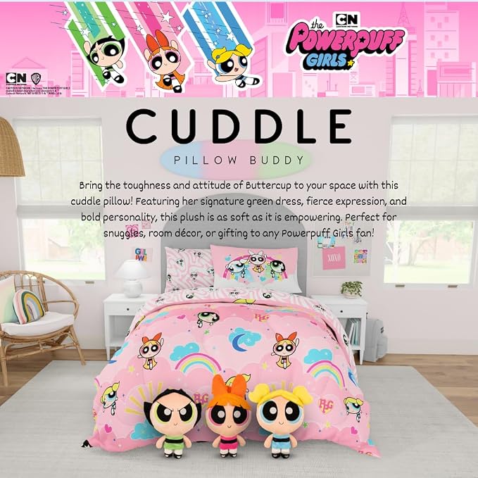 The Powerpuff Girls Buttercup Bedding Super Soft Cozy Decorative Cuddle Pillow, (Officially Licensed Product) By Franco Collectibles