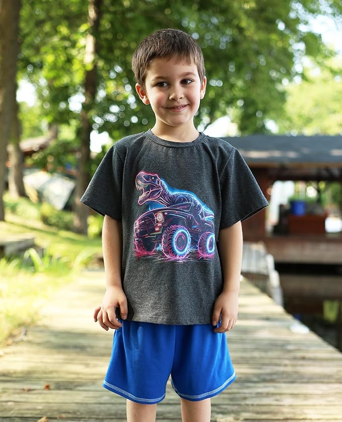 Lovekider Cotton Shirt for 3-6T Boys Truck Dinosaur Toddler Kids T-Shirt Short Sleeve Excavator Construction T-Rex Tee Shirts