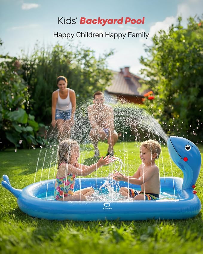 QPAU Unique Gifts for One Year Old,Blue Whale Toy Splash Pad for Toddlers,Inflatable Pool for Birthday Girl＆Boy Gifts 1 Year Old Girl＆Boy Gifts