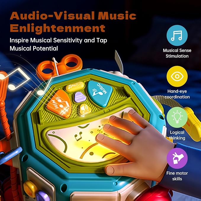 ZIYOSTAR 20-in-1 Busy Board Activity Cube, Educational Sensory Learning Toy for 1 2 3 Year Old Toddlers, Developmental Fine Motor Skills, Shape Sorter & Music Toys Gift for Boys Girls 1-3 Years Old