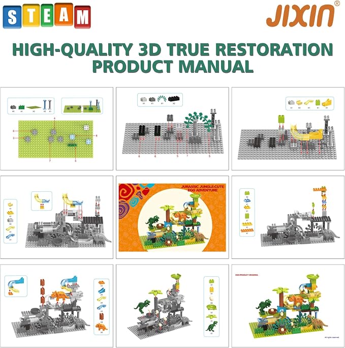 JIXIn Dinosaur Marble Runs for Kids 4-8 - Building Blocks Compatible with DUPLO Lego Sets - 125 PCS Classic Big Blocks for Toddlers Ages 3-5 - Montessori Learning STEM Toys