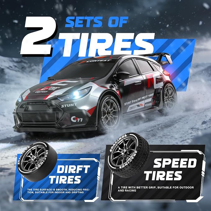 RC Drift Car, 1/24 Remote Control Drift Car for Adults Kids, 20KM/H 4WD Low/High Speed RC Cars with LED Lights, Extra Racing Tires, Vehicle for Boys Girls Beginners Indoors Outdoors Purple