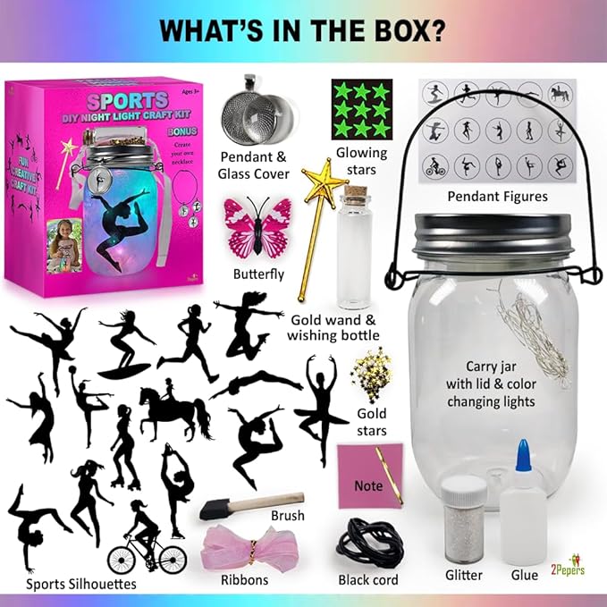 2Pepers DIY Sports Night Light Gymnastics Gifts for Girls Age 3 4 5 6 7 8-12, Sports Presents & Arts and Crafts Kit for Kids, Art Set Project, Ballet & Dancing Girl Gift