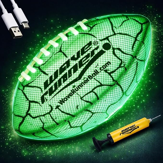 Wave Runner Light Up Football for Kids, Glow in The Dark LED Football, Rechargeable Football, Junior Size Waterproof Football Toy, Outdoor Football Gifts for Boys 8-12