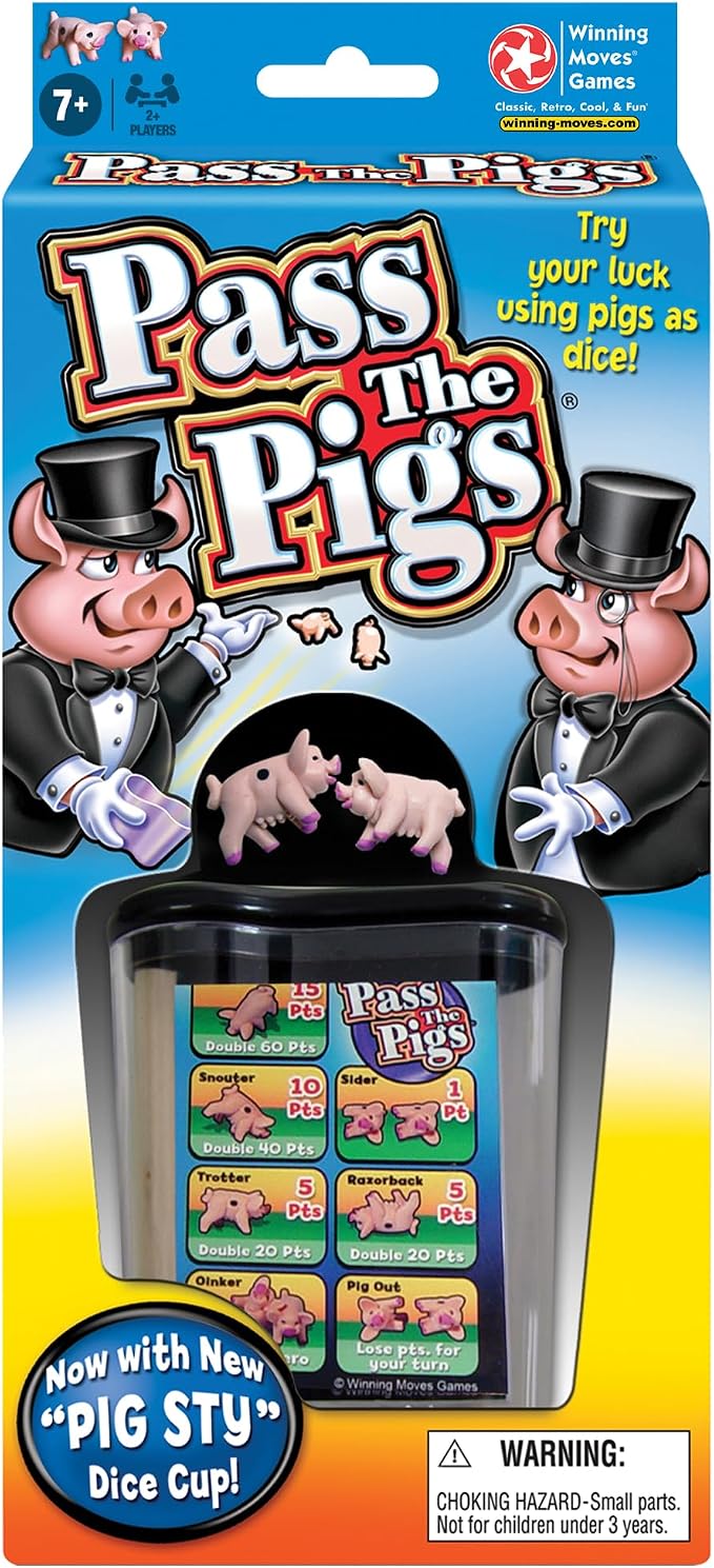 Pass the Pigs, Hilarious Pig Dice Game by Winning Moves Games USA | Famous Family Favorite for 50 Years, 2 or more Players, Ages 7+