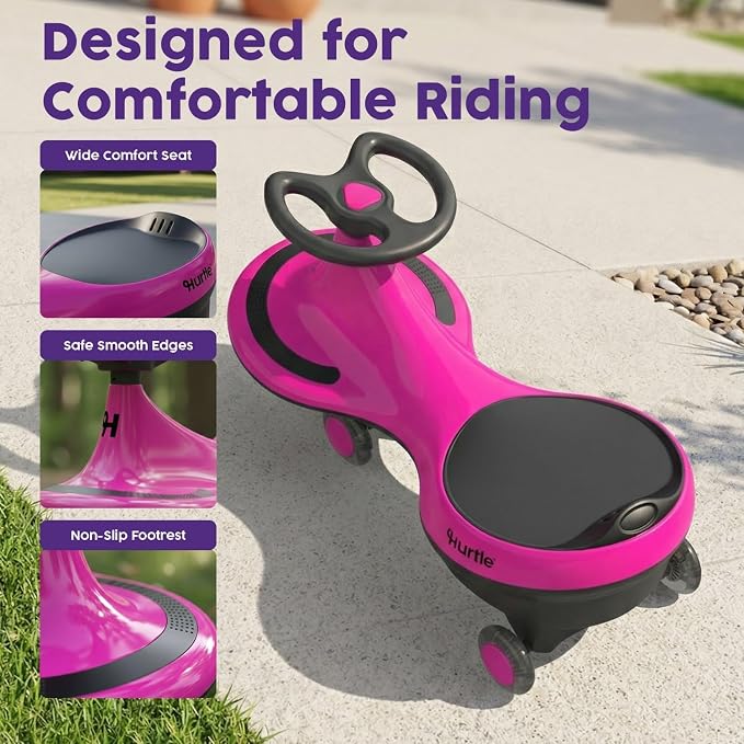 Hurtle Swing Ride On Car, Wiggle Car Toy for Kids, No Pedals, Batteries or Gears, Safe Toddler Ride On Toy with Twist & Go Motion, for Indoor & Outdoor Use, Suitable for Kids Above 2 Years, Pink