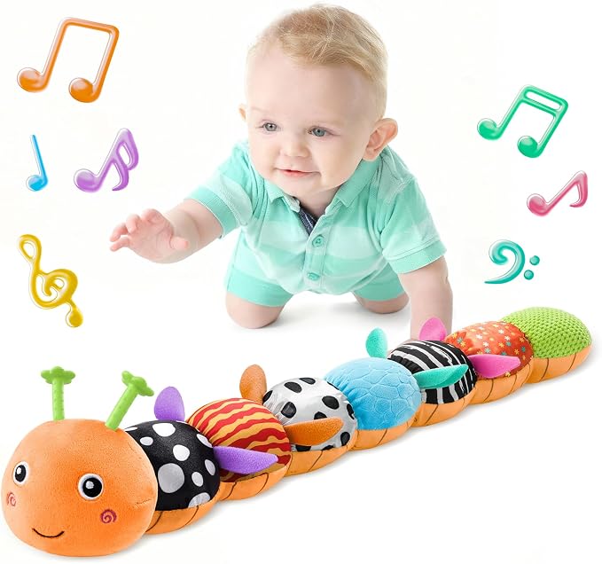 LIGHTDESIRE Baby Toys Sensory Musical Caterpillar Infant Toys 3-6-12 Months | Stuffed Animals with Soft Plush Crinkle Rattle Baby Teething Toy Tummy Time for Newborn Boy Girl Birthday Shower Gifts