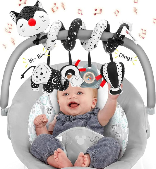 Car Seat and Stroller Toys - Black and White Car Seat Toy High Contrast Baby Toys, Baby Plush Spiral Activity Toy for Crib Mobile, Newborn Sensory Toy Best Gift for 0 3 6 9 12 Months Infants